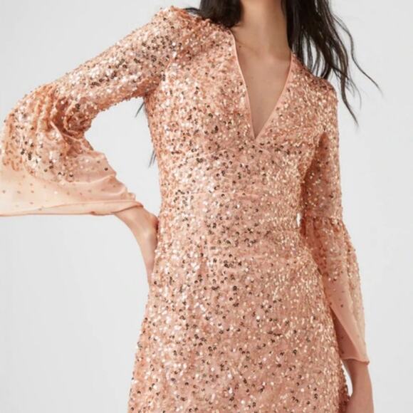 French Connection Dusty Pink Cellienne Sequin Mini Dress Sz 8 NWT - Picture 5 of 14